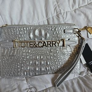 Silver Tote&Carry Crocodile Clutch
